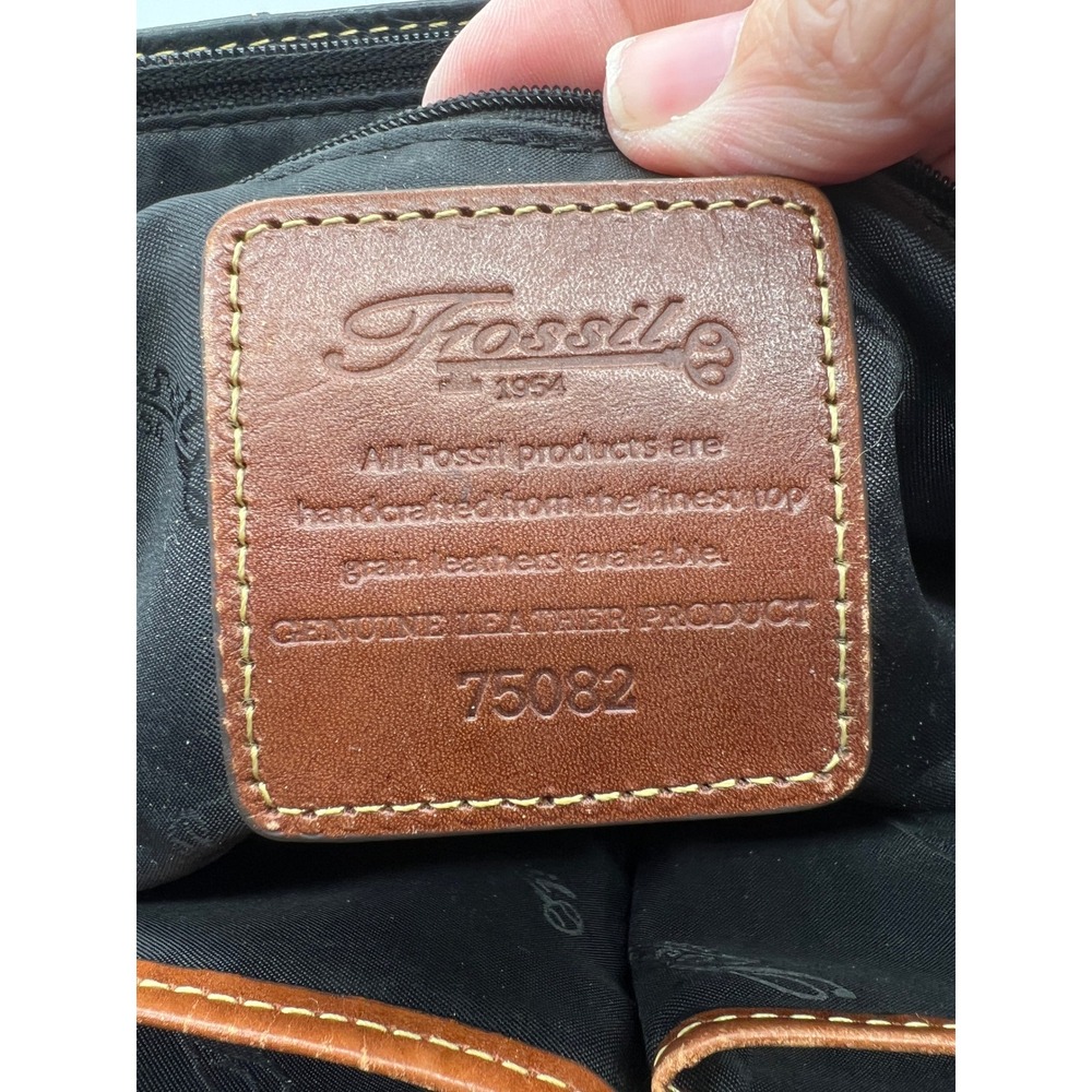 Fossil Embossed Floral Shoulder Bag Boho Cottagecore Western Black Leather - Picture 3 of 9